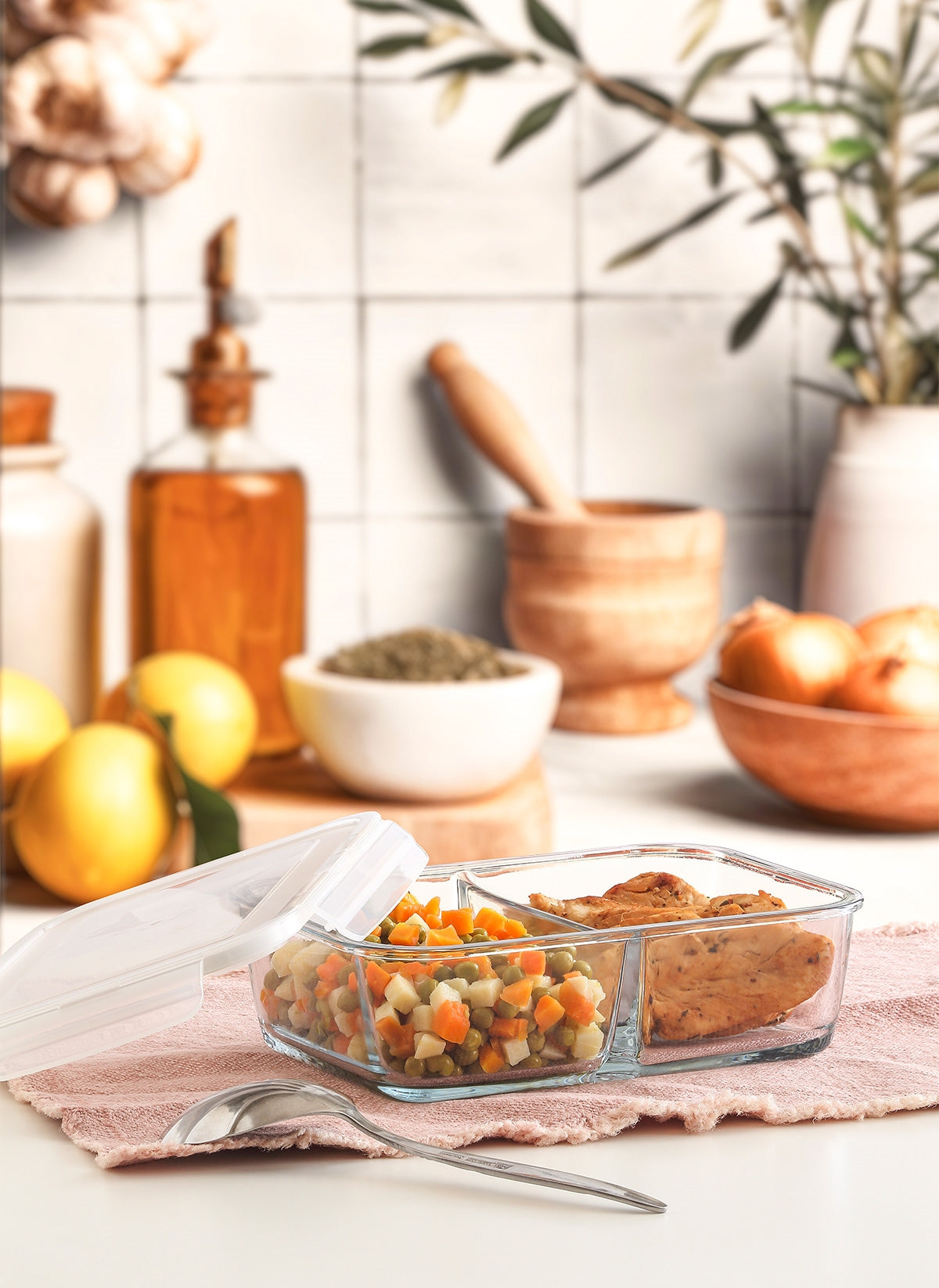 Fresco Cam Bölmeli Saklama Kabı